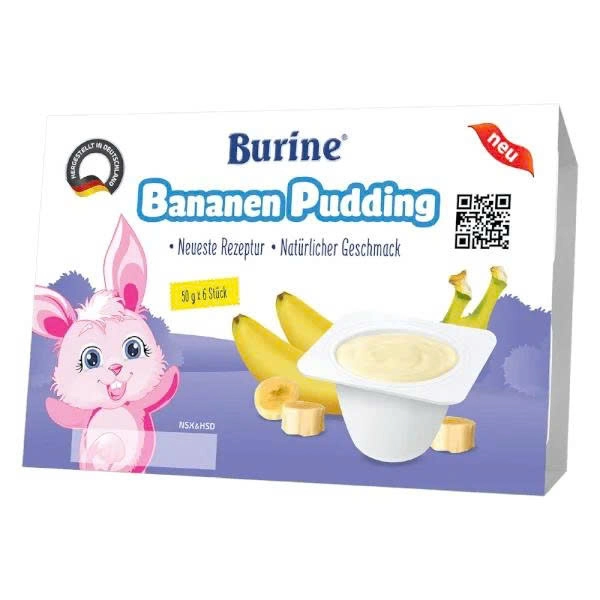 Cháo sữa Pudding Burine 300g hương chuối cho bé 6M+