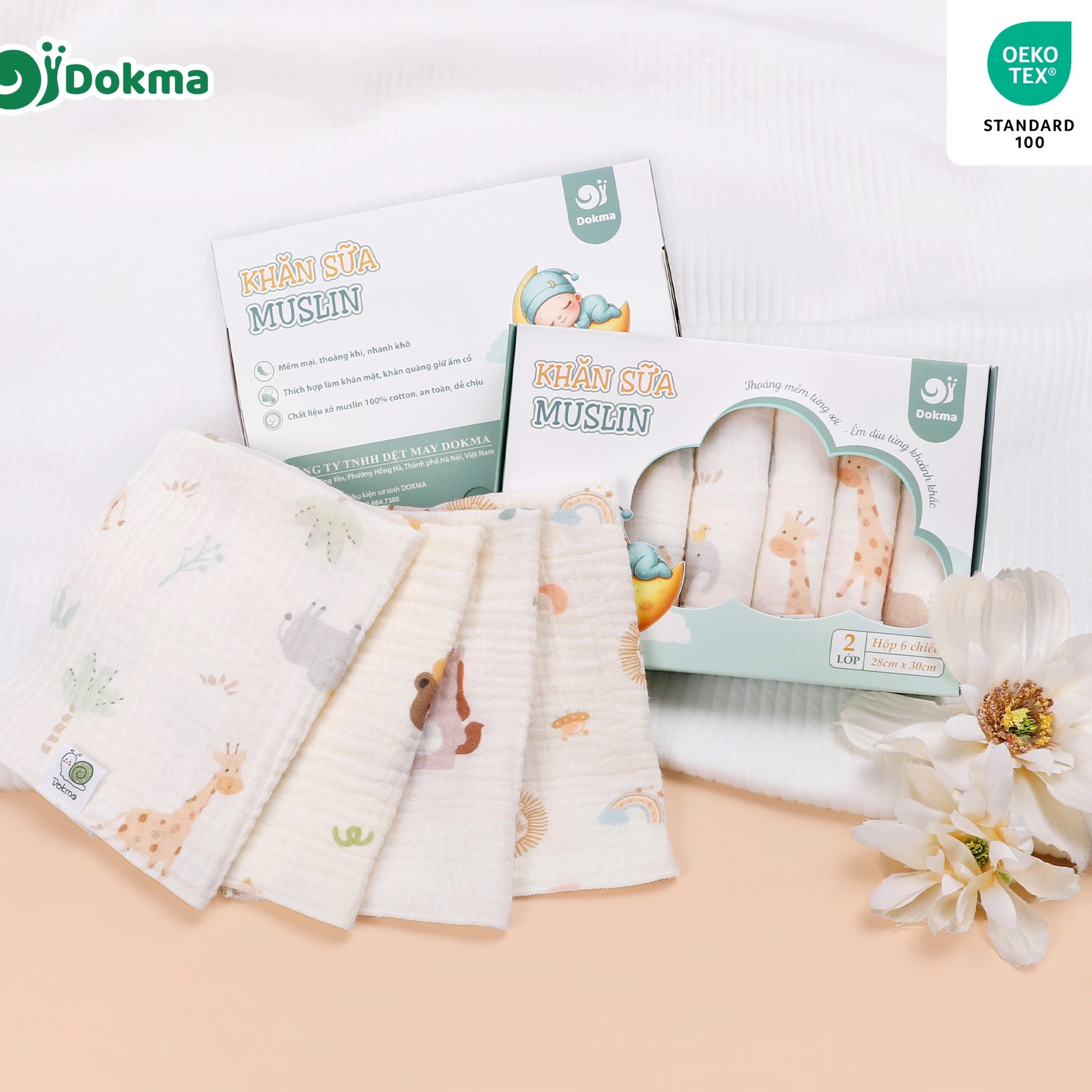 Hộp Khăn sữa Muslin Dokma (6 chiếc)