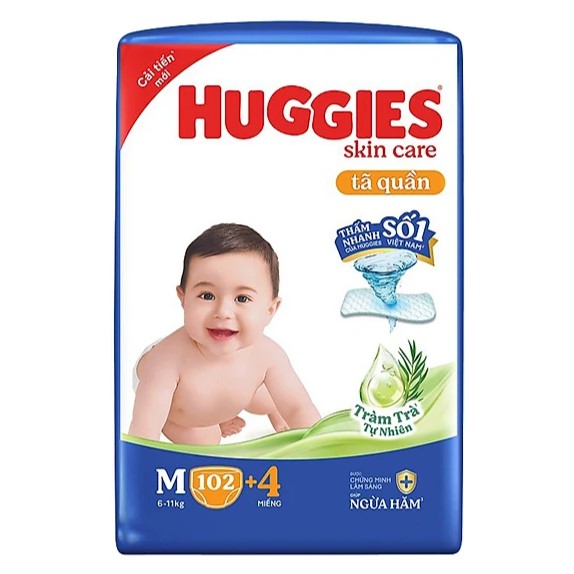 Bỉm - Tã quần Huggies Skin Tràm Trà  M102+4 miếng