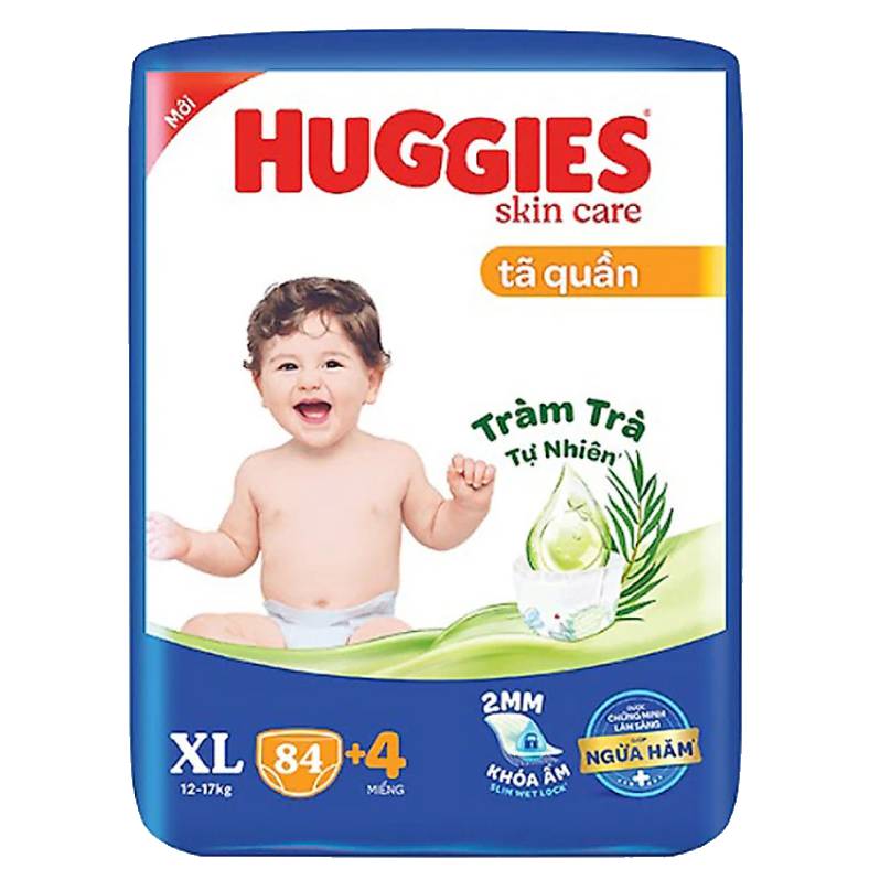 Bỉm - Tã quần Huggies Skin Tràm Trà  XL84+4 miếng 