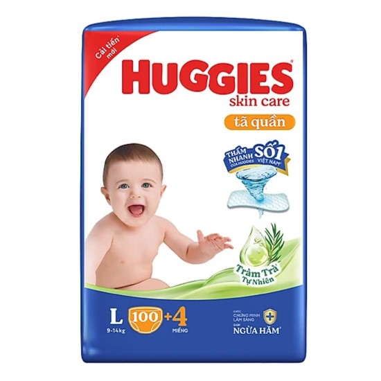 Bỉm - Tã quần Huggies Skin Tràm Trà  L100+4 miếng 
