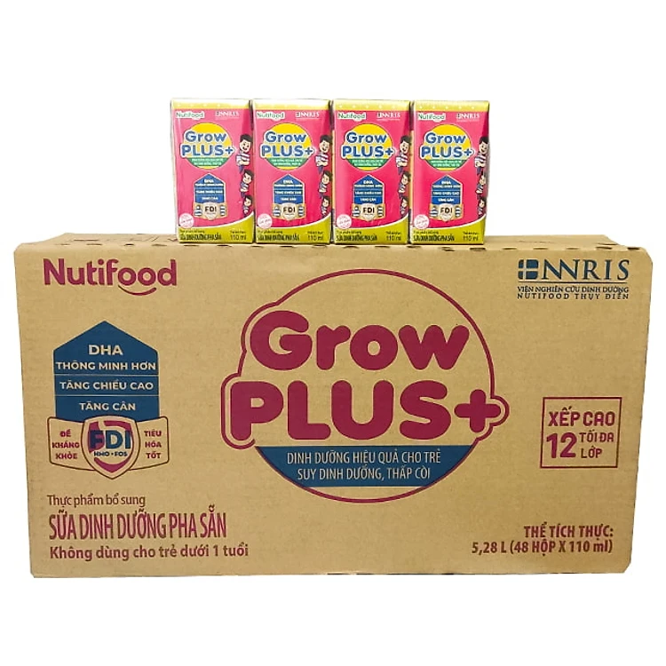 Thùng Sữa bột Pha Sẵn Nutifood GrowPLUS+ Suy Dinh Dưỡng (đỏ) (48 hộp 110ml)