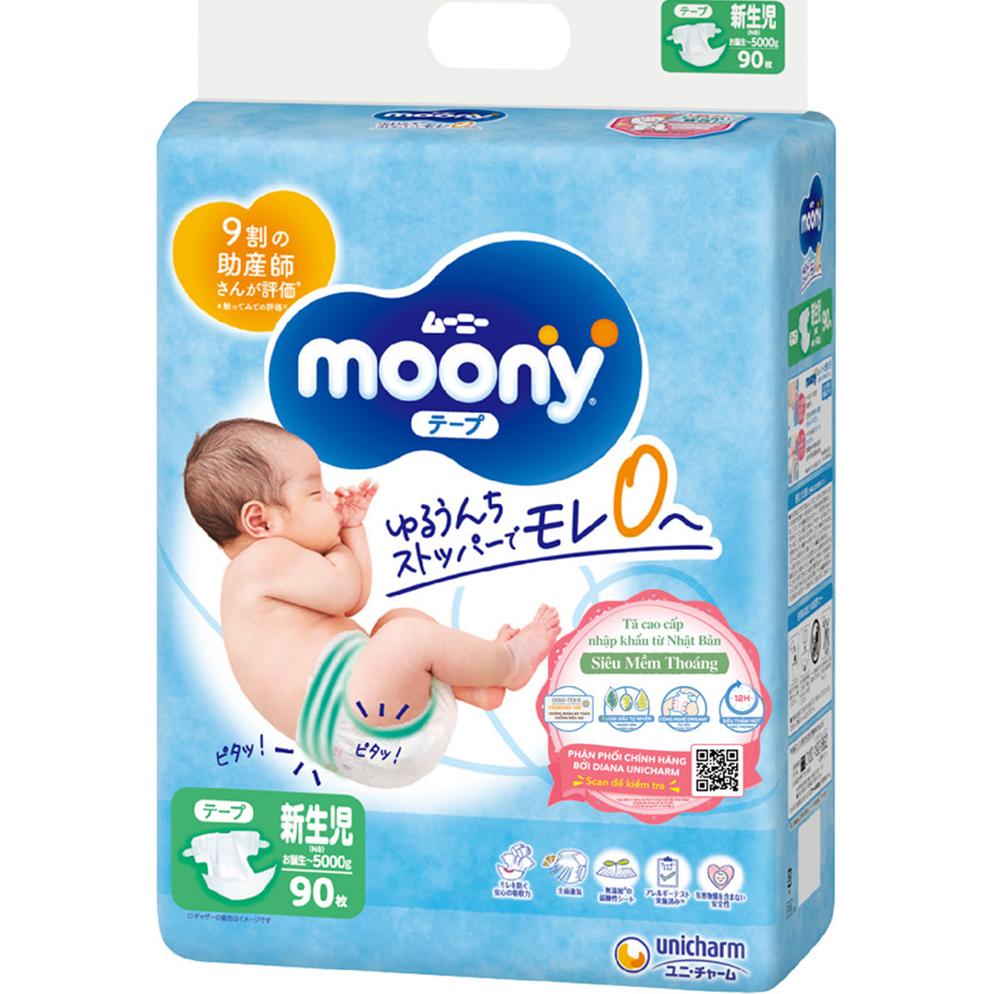 Bỉm - Tã dán Moony Newborn 90 miếng (Dưới 5kg)