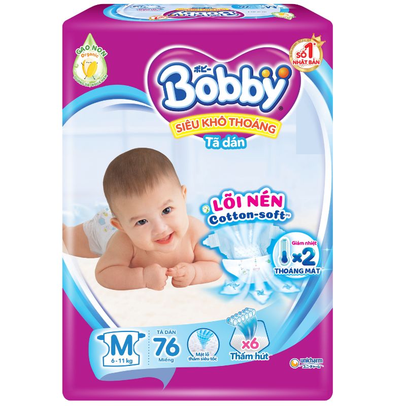 Bỉm - Tã dán Bobby size M 76 miếng (6 - 11kg) 