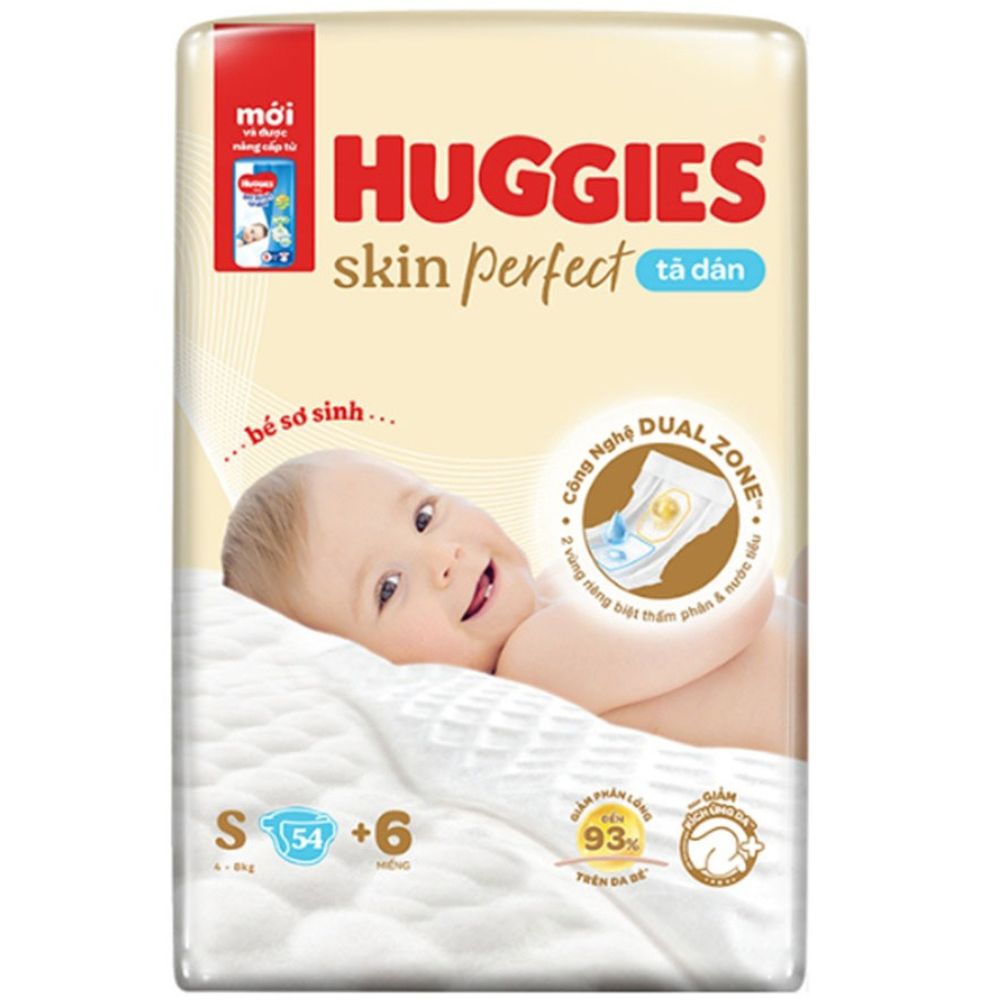 Bỉm - Tã dán Huggies cộng miếng size S 54 + 6 miếng (4 - 8kg)