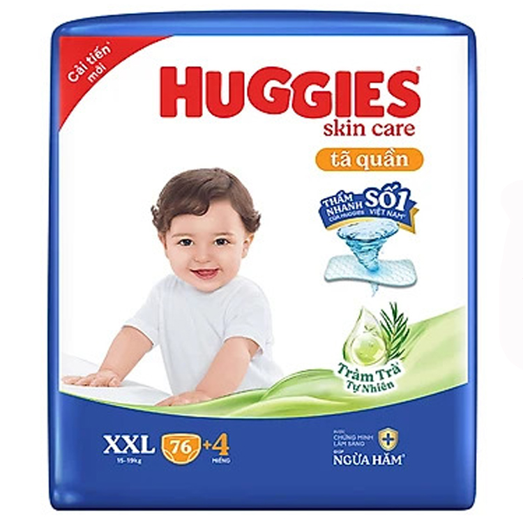 Bỉm - Tã quần Huggies Skin Tràm Trà XXL76+4 miếng 
