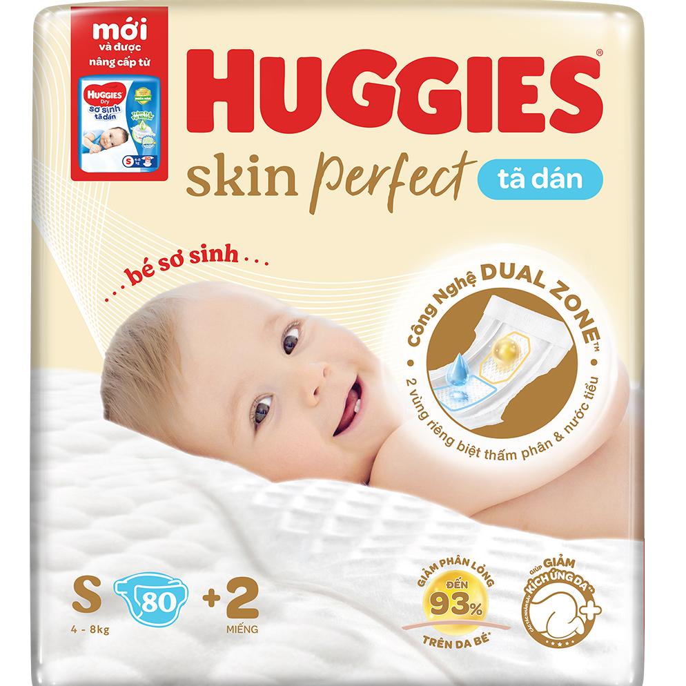 Bỉm - Tã dán sơ sinh Huggies Skin Perfect size S 80 + 2 miếng (4 - 8kg)