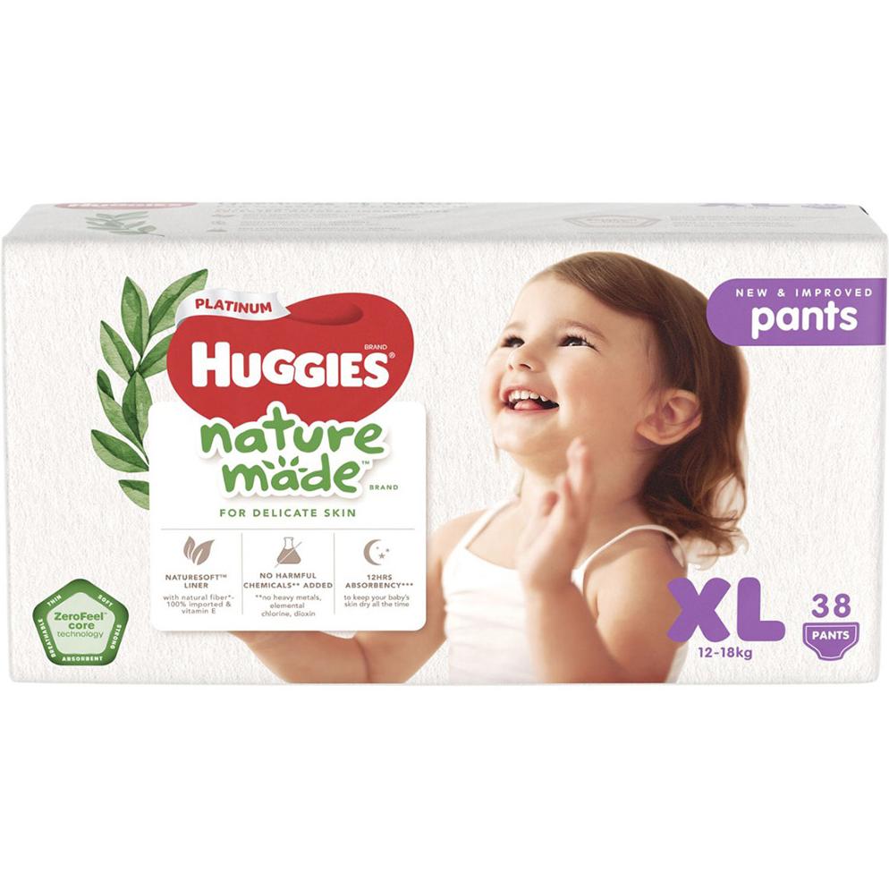 Bỉm - Tã quần Huggies Nature Made size XL 38 miếng (12 - 18kg)
