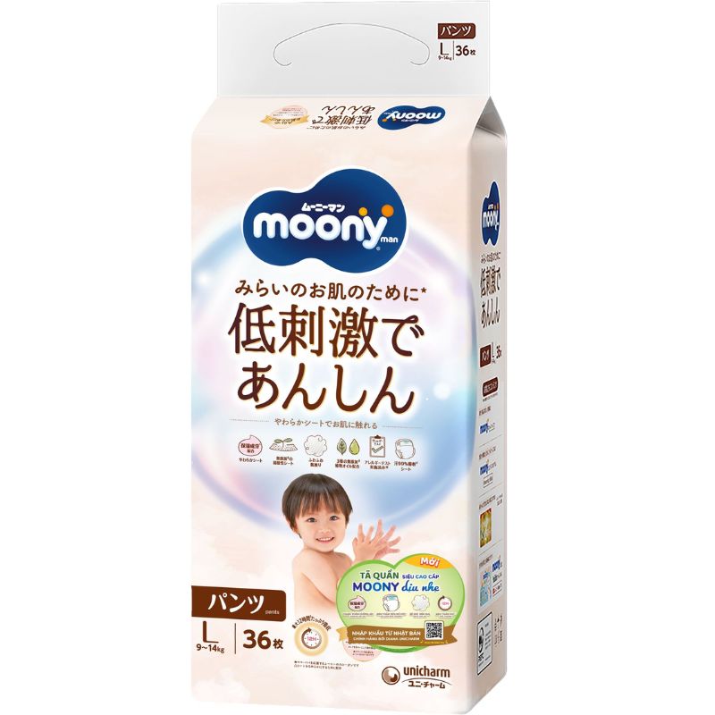 Bỉm - Tã quần Moony Natural size L 36 miếng (9 - 14kg)