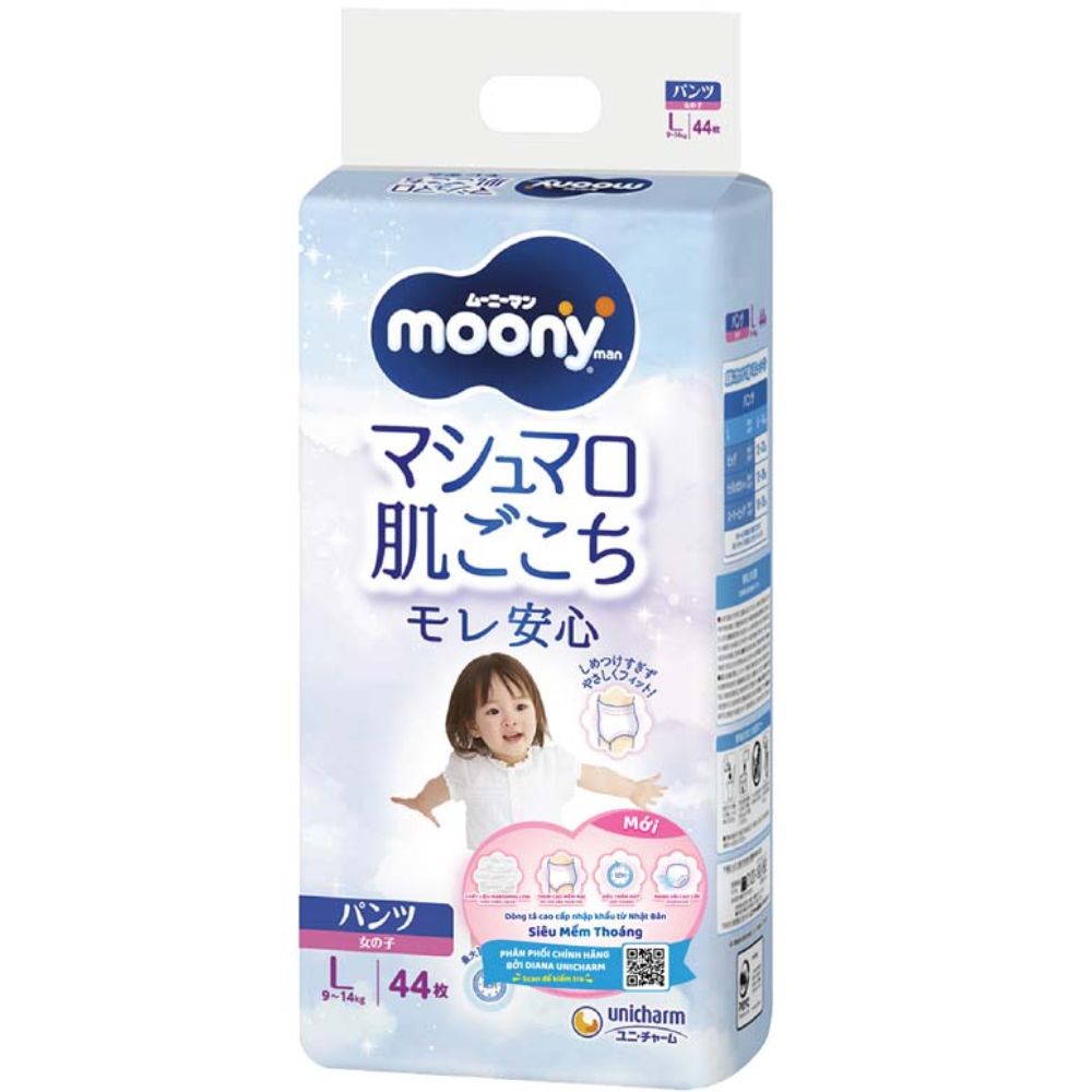 Bỉm - Tã quần Moony size L44 bé gái (9 - 14kg) 