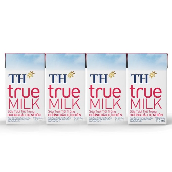 Vỉ Sữa Tươi Tiệt Trùng Hương Dâu 4 Hộp x 110 ml