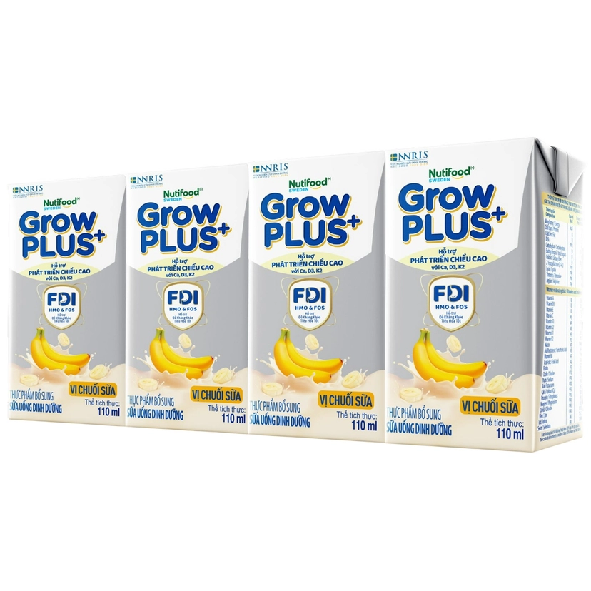 Sữa uống dinh dưỡng Nutifood Grow Plus vị chuối sữa 4x110ml