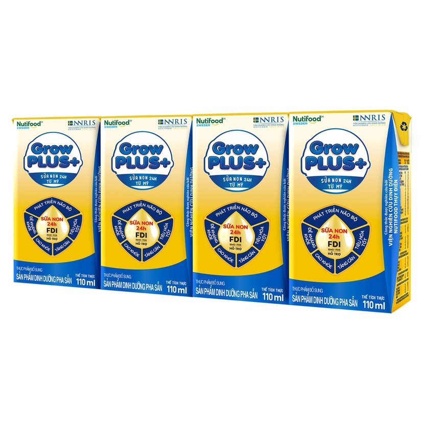 Sữa uống dinh dưỡng Nutifood GrowPLUS+ 2Y+ 4*110ml (Vàng)