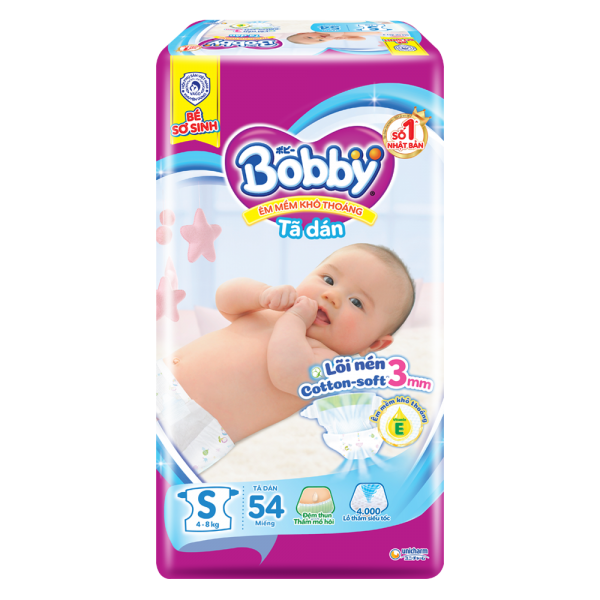 Bỉm - Tã dán Bobby size S 54 miếng (4-8kg)
