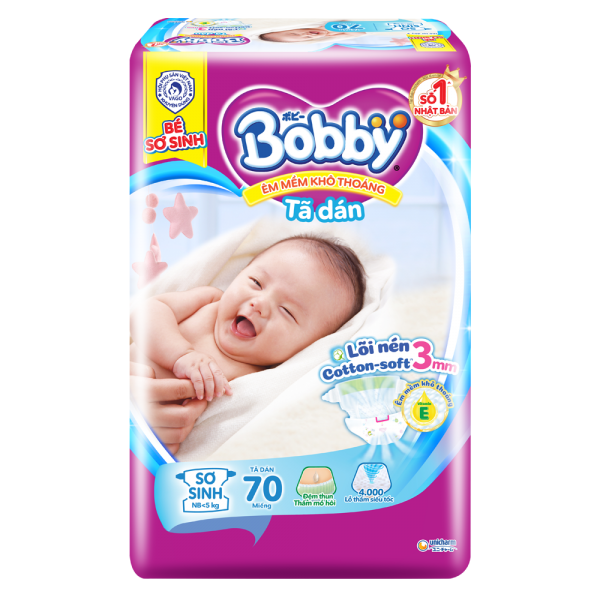 Bỉm - Tã dán Bobby size Newborn 70 miếng (Dưới 5kg)