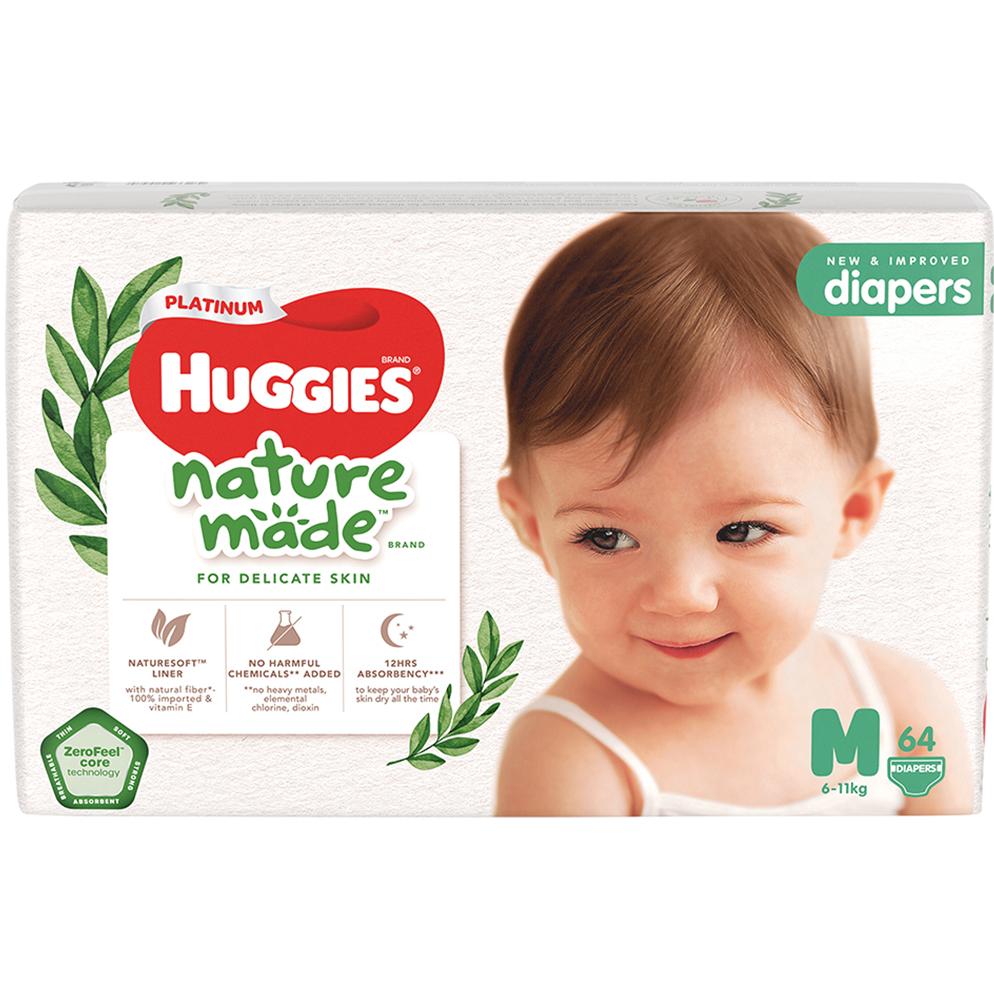 Bỉm - Tã dán Huggies Nature Made size M 64 miếng (6 - 11kg)
