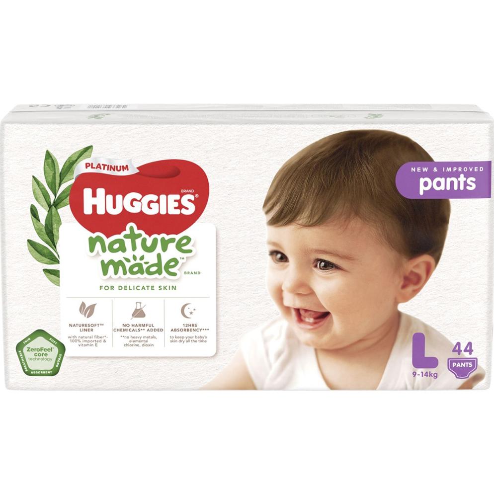 Bỉm - Tã quần Huggies Nature Made size L 44 miếng (9 - 14kg)