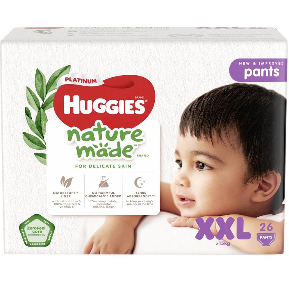 Bỉm - Tã quần Huggies Nature Made size XXL 26 miếng (> 15kg)