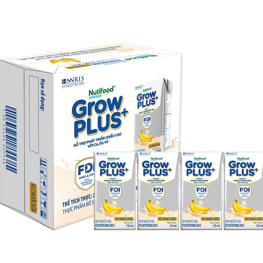 Thùng Sữa bột Pha Sẵn Nutifood GrowPLUS+ vị chuối sữa (24 hộp 110ml) (Trên 1 tuổi)