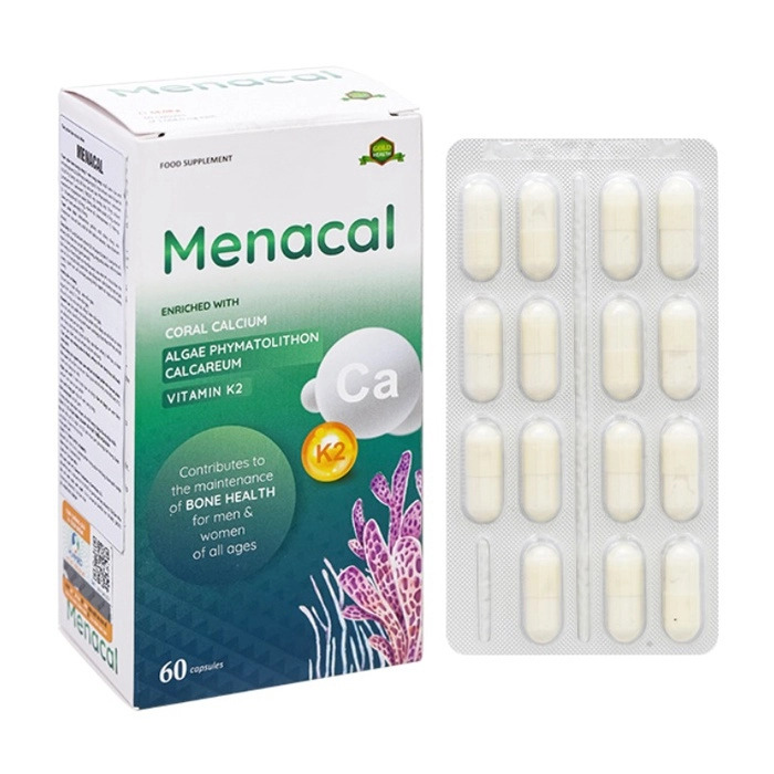 Viên uống bổ sung Canxi K2 tảo biển Aplicaps Menacal (60 viên) dành cho cả trẻ em và người lớn