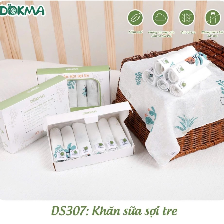Hộp Khăn sữa vải sợi tre Dokma 30x30cm (6 chiếc)